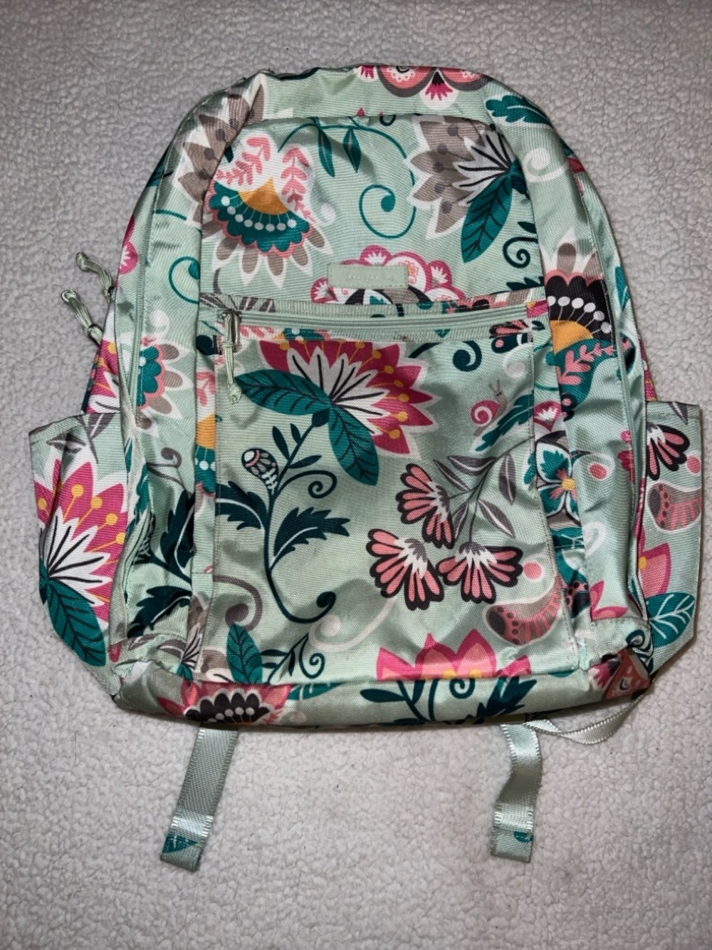 Vera Bradley Lighten Up Grand Laptop Backpack Mint Green Pink Flowers Snail